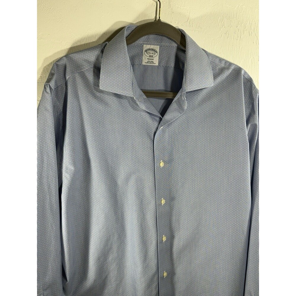 Brooks Brothers Regent Sz 15.5 4/5 Blue White Micro Striped Cotton Dress Shirt